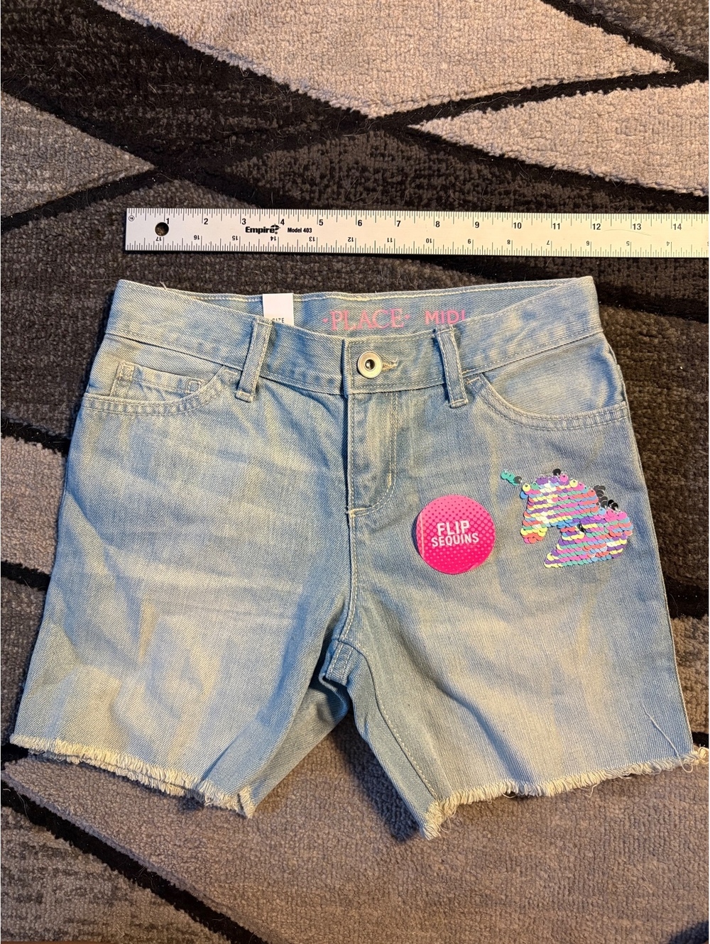 Y2K The Children's Place Light Wash Denim Midi Shorts with Sequin Flip #12